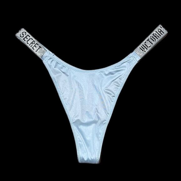 Victoria's Secret Other - Victorias Secret Bombshell Shine Rhinestones Strap Thong panty Blue M LAST ONE